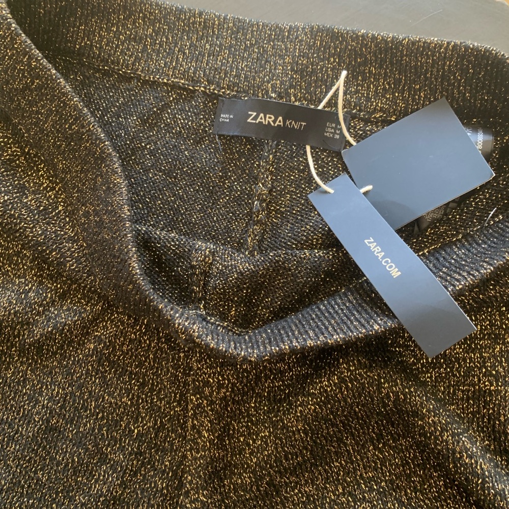 Zara Knit Black And Metallic Gold Loose Fitting Pants Women’s Medium - Picture 2 of 7